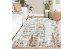 Famibay Alfombra Rectangular Abstracto Contemporáneo 120x170cm Beige Marrón Antideslizante Suave Pelo Corto Lavable para Salón Dormitorio Comedor