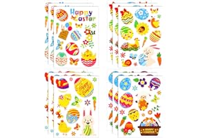 Qpout 180pcs Easter Stickers for Kids, Happy Easter Bunny Chick Eggs Basket Self-Adhesive Stickers, for Easter Party Favors Cards Envelopes Scrapbooking Presents Gifts Labels Decoration Sticker