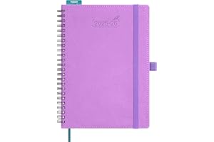 BEZEND Agenda 2026 Semainier Spirale A5 21 x 15,5 cm Agenda Scolaire Professionnel 2026 Planner A5, 18 Mois Du Juillet. 25 à Déc. 26, Couverture Souple en Cuir PU - Lavande