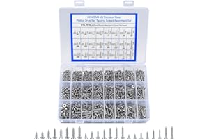 QIWUHAI Zestaw 815 samowiercących śrub do drewna M3 M4 M5, ze stali nierdzewnej, z krzyżakiem, śruby z płaską główką i samonawiercające do blachy (405 x główka okrągła, 410 x płaskie główki)