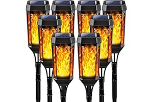 Joltix Solari Fiamma Luci, Lampade Solari da Giardino, 4 Pezzi 12 LED Lampada Solare da Esterno, IP65 Luci Solare Esterno impermeabile Decorazione per Giardino Cortile Prato Patio (Giallo Caldo, 8)