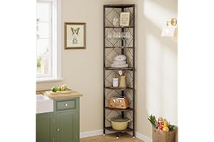 Tribesigns Étagère d'angle à 7 niveaux, bibliothèque d'angle extra haute de 200 cm, bibliothèque d'angle industrielle fine pour petit espace étroit, étagère d'angle en bois, cuisine, bureau à domicile