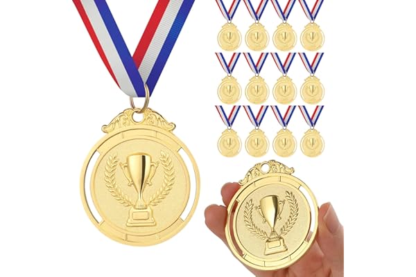 GeeRic 12 Pièces Médaille d'or avec Rubans de Cou, Médaille de Récompense pour Enfants, Médailles du Gagnant Prix d'or pour Le Sport, Les Compétitions, Les Fêtes, Style Olympique 5 cm