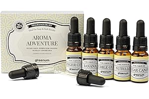 GREENUM GIFTS OF NATURE Olio profumato per sapone per bambini, set di oli profumati per saponi e bombe da bagno, profumi di sapone fai da te, profumi per sapone alla glicerina, 5 x 10 ml di olio in bottiglie di vetro