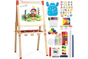Amtreen Kunst Staffelei für Kinder, Doppelseitige Magnetische Staffelei für Kinder mit Whiteboard & Kreidetafel, Stehende Staffelei für Kleinkinder mit Papierrolle & Malzubehör