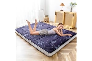 MAXYOYO, Futon/materasso giapponese da pavimento imbottito, trapuntato, extra spesso, pieghevole, traspirante, adatto come topper, letto per gli ospiti, campeggio, divano (luna e stelle, 150 x 200 cm)