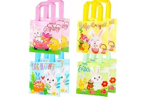 ZJHIOME Easter Gift Bags, 8 Pcs Reusable Non-Woven Bag with Handles Happy Easter Tote Bags for Kids Bunny Egg Hunt Treat Bag for Spring Party Supplies