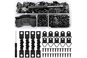 251 Pièces Accroche Tableau Crochet Cadre Mural Attache Cadre Accroche Cadre avec Vis Triangulaires Crochets En Dents De Scie pour Accrocher Des Photos Art Mural Décoratives, Noir