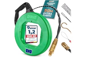 Den genomtänkta indragningsspiralen 50 m för tomrör från FAIRMO – 4 mm PET-dragtråd inkl. 5 adaptrar, kabeldraghjälp för brottsäker att dra, utdragbar fjäder för effektivt arbete (PET – 50 meter)
