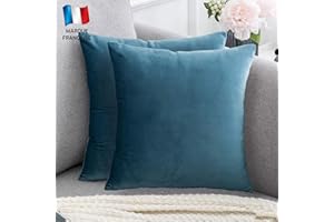 Douceur De Plumes Lot de 2 Housse de Coussin Bleu Canard Velours 45x45 cm Uni, Taie d'oreiller Carré Doux et Moderne pour Salon Scandinave Canapé (2 Bleu Canard)