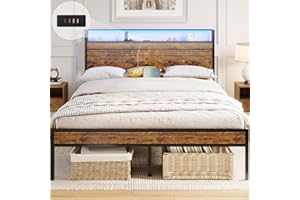 ‎AOGLLATI Bett 140x200 mit Steckdose Metallbett 140x200 mit 3 USB-Anschlüssen und LED Beleuchtung Bettgestell aus Metall mit Kopfteil Doppelbett mit Stauraum Jugendbett Bettrahmen mit Lattenrost(140x200cm)