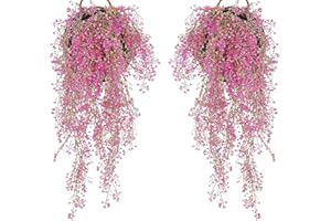 Kalsey 2 pezzi cesto fiori artificiali su parete per soggiorno, 85 cm piante artificiali sospese per la casa, giardino (rosa rosa)