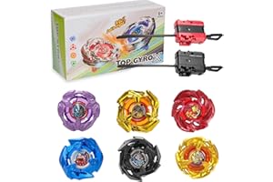 DEZAWRTY Gyro X Battle Set, 6 High-Speed Spinning Tops & 2 X-Launhcers, Great Starter Gyro Pack for Kids Ages 6, Exciting Boys Toys Gift for Birthday