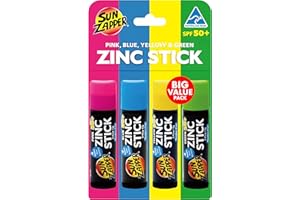 Sun Zapper Zinkoxid-Mineral-Sonnenschutzstift (Rosa, Blau, Grün, Gelb) SPF 50+ Wasserfest für Gesicht & Körper, Erwachsene, Kinder, 4er-Pack Breitspektrum-Farbsonnenschutz - Sonnencreme aus Australien