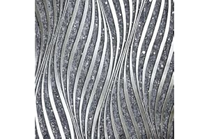 Cathpetic 3D Wave Stripes Glitter Wallpaper Black Silver 9.5×0.53m,Embossed Roll for Living Room Bedroom Kitchen Front Room,Non Woven Fabric Wallpaper Luxury Modern Abstract