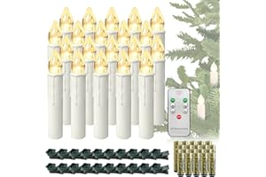 NAIZY Świece LED z pilotem zdalnego sterowania, 20 sztuk, ciepła biel, migoczące płomienie, bezprzewodowe z baterią i klipsem, IP44, do dekoracji bożonarodzeniowej, na imprezę i wesele