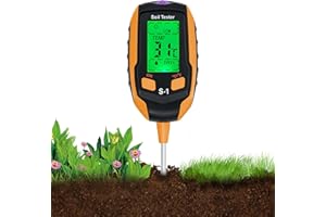 Wigearss Testeur de Sol 4 en 1, Mesure Précise du pH, de l'Humidité, de la Température et de la Lumière, Écran LCD Rétroéclairé pour Jardin, Agriculture et Plantes d'Extérieur