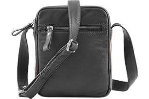 HOL Mens Real Leather Small Cross Body Bag Travel Organiser Messenger Pouch Parkham Black