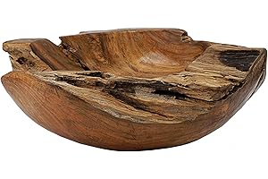 Cepewa Ciotola XL in legno di teak, realizzata a mano, ciotola decorativa, grande ciotola rotonda e allungata 40/60 cm (Ø 50 cm)