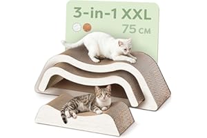 Knupis Kratzmöbel Kratzbrett Katze 3-teilig XXL 75cm – Besonders Kratzfeste Kratzpappe zur Krallenpflege – Bis zu 2 Jahre Kratzspaß – Platzsparend – Schutz für Sofa und Möbel (Cloud) (Weiß)