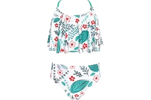 SHEKINI Costume da Bagno per Ragazze Due Pezzi Regolabile Halter Volant Stampa Estivo Bikini Ragazza Costumi da Bagno per 6-14 Anni