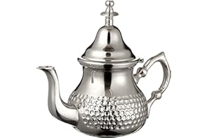 ESSENCE OF MOROCCO Moroccan Silver Teapot Perfect for Mint Tea Includes Handle Cover and Integrated Filter Authentic with a Classical Hammered Design Handmade Medium Capacity 500 ML About 4 Tea Glasses