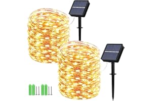 Geemoo [Lot de 2 Guirlande Exterieur Solaire 15m 150 LED Guirlande Lumineuse Solaire en Fil Cuivre avec 8 Modes, pour la Décoration Extérieur, Jardin, Arbres etc (Blanc Chaud)