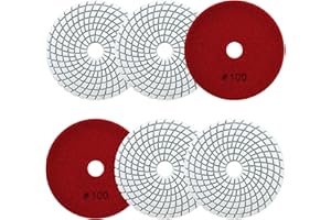 Diamantato Tamponi di Lucidatura Bagnato - 100mm 6pezzi Grana 100 Dischi per Lucidatura per Granito Marmo Pietra Artificiale Quarzo per Smerigliatrice Angolare SANLEETEK