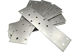 LLB Pack of 10pcs Flat Connecting Joining Plates Repair Connector Mending Galvanised Brace Bracket Perforated Metal Steel Sheet Timber Wood Fixing Heavy Duty 6" x 1.5" (160 x 40 x 2mm)