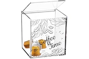SNOWDVANCE Portacapsulas Metacrilato - Soporte Transparente para Cápsulas de Café Multiusos, Nespresso, Dolce Gusto, Caja Almacenamiento con Tapa Antipolvo 13cm X 13cm - Coffe Time