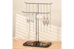 Josmimic Schmuckständer, Schmuckhalter, Schmucktablett, Schmuckaufbewahrung für Halsketten Armbänder Ohrringe Ohrstecker Ringe, Geschenkidee, schwarz