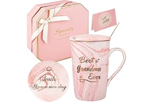 DONGSHANGIFT Best Grandma Mug Best Grandma Ever Coffee Mug Grandma Gifts Set for Mothers Day from Granddaughter Grandson Birthday Gift for Grandma 14oz Gift Box Set(Pink-Best Grandma)