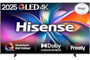 Hisense 65" 65E7QTUK QLED Smart AI TV - 4K Direct Lit Viewing, Quantum Dot Colour, Hi-View AI Engine, Dolby Vision, Dolby Atmos with Freely, Disney +, YouTube, Netflix