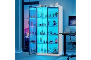 ‎LVIFUR Lvifur Vitrinenschrank Weiss Sideboard, 35 × 70 × 165 cm Smart Vorratsschrank mit RGB 20-Farben Dimmbares Buffetschrank Intelligente Sensorik Vitrine Wohnzimmer Weiß