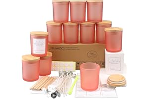 MILIVIXAY 12 Pack 12 OZ Matte Pink Glass Candle Jars with Lids and Candle Making Kits - Bulk Empty Candle Jars for Making Candles - Spice, Powder Containers.