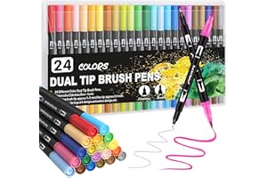 GELANTY Rotuladores Lettering, 24 Colores Rotuladores Punta Fina Dual Brush Pen Set Para Bullet Journal, Libros para Colorear, Letras a Mano, Bolígrafos de Mandala de Manga Bolígrafos