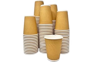 DHANZIPAK 100 x Premium Kraft 12 Ounce (12oz) Ripple 3 Ply Disposable Leakproof Insulated Paper Cups for Tea, Coffee, Cappuccino & Other Hot Drinks
