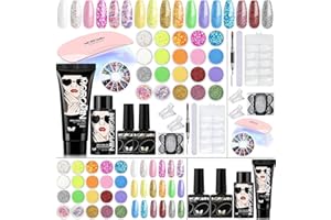 Morovan Poly Gel Kit Complet - 20 Couleur Kit Poly Gel Complet Professionnel Glitter Kit Ongle Poly Gel Avec Base Et Top Coat Vernis Semi Permanent Et 48w Lampe UV Led Dessins D'ongles Pour Filles