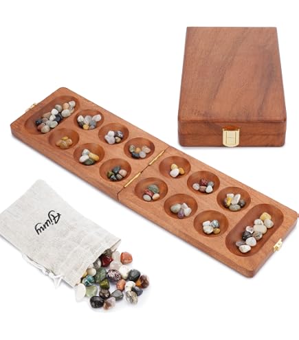 Zalati Mancala Brettspiel Aus Holz – Klappbares Strategiespiel Für Familien & Freunde Mit Bunten Steinen