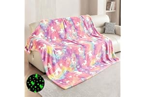 ZZXLOPEZ Kuscheldecke Kinder, Glow In The Dark Kinderdecke, Regenbogen Einhorn Geschenke Mädchen, Sofadecke, Super Weiche und Warme Decke, Mädchen Geschenkideen für Kinder 1-12 Jahre(Rosa, 130x170cm)
