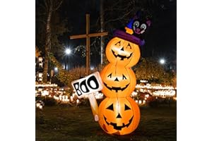 ‎SOLPEX Solpex Halloween Deko aufblasbar Kürbis und Schwarze Katze Dekoration, 150 cm, gestapelt Kürbis mit LED Beleuchtung für Halloween, Party, Garten, Rasen, Hof Dekoration (orange & weiß)