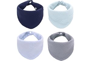 MIRACLE BABY Baby Bandana Dribble Bibs 4 Pack Muslin for Drooling and Teething, Super Soft and Absorbent for Infant Boys Girl Unisex, Adjustable Buttons Fit 0-36 Months