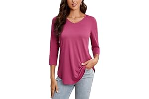 Enmain Donna Maglietta Tunica Scollo V Maniche a 3/4 Top Maglia Manica Lunga Taglie Forti Magliette Tinta Unita/con Stampata Elegant Camicetta