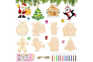 Seamart Decoration Noël Sapin Bois, 24Pcs Ornements pour activité Manuelle, Pendentif de Noël en Bois pour Kit Bricolage Enfant Activité, Deco Sapin