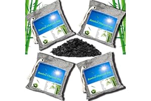 MEGAROOM Bamboo Air Purifying Bags (4x200g) - Natural Air Fresheners - Activated Charcoal Odour Absorber - Activated Charcoal Bag - Natural Car Air Freshener, Shoe Deodoriser, Home, Pet, Closet Odour