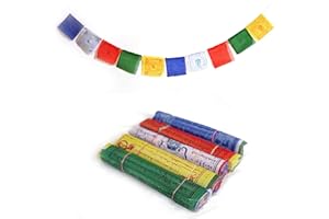 JUNKIRI Bandiera di Preghiera Tibetana, Fatta a Mano in Nepal, Manta della Pace, Per la meditazione, lo yoga, il giardino della pace, confezione da 5 set (Bandierina piccola 10 CM x 10 CM)