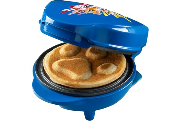 Bestron Gaufrier Paw Patrol, mini gaufrier au design unique Paw Patrol, idéal pour les anniversaires d'enfants, Pâques et Noël, avec indicateur de cuisson, Ø10 cm, licence officielle, couleur: bleu