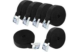 HAKZEON 6 Pack 5m x 25mm Tie Down Lashing Straps, Adjustable Heavy Duty Tensioning Belts Lashing Straps, Cam Buckle Tie Down Strap for Bicycle Carrier Cargo Trailer Car Luggage, Black
