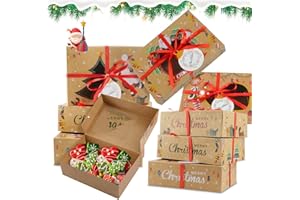 Koxtyzo 12 Pezzi Scatole per Biscotti di Natale con Finestra Trasparente, 22x15x7cm Scatole Regalo Natalizie, Scatola Biscotti Natale Kraft Carta, Scatola per Cupcake Dolci Cioccolatini(A)