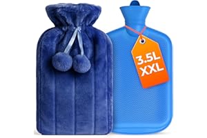 volila 3,5 L Bouillotte Eau Chaude - Bouillotte avec Housse Bleue Douce, XXL Pack de 1 Bouillotte Housse Fausse Fourrure - Soulager la Douleur avec de l'Eau Chaude ou Froide